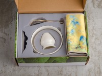 Набор посуды для маття #50, 600 мл., тяван, глазурь, часен, тясаку, подставка для часена, полотенце, ситечко, подставка для тясаку.