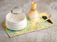 Набор посуды для маття #50, 600 мл., тяван, глазурь, часен, тясаку, подставка для часена, полотенце, ситечко, подставка для тясаку.