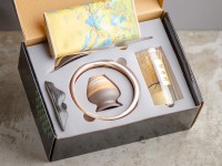 Набор посуды для маття #48, 550 мл., тяван керамика, глазурь, часен, тясаку, подставка для часена, полотенце, ситечко, подставка для тясаку.