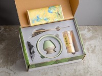 Набор посуды для маття #49, 550 мл., тяван керамика, глазурь, часен, тясаку, подставка для часена, полотенце, ситечко, подставка для тясаку.