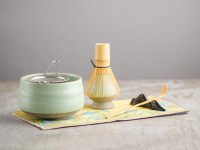 Набор посуды для маття #49, 550 мл., тяван керамика, глазурь, часен, тясаку, подставка для часена, полотенце, ситечко, подставка для тясаку.