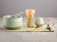 Набор посуды для маття #49, 550 мл., тяван керамика, глазурь, часен, тясаку, подставка для часена, полотенце, ситечко, подставка для тясаку.