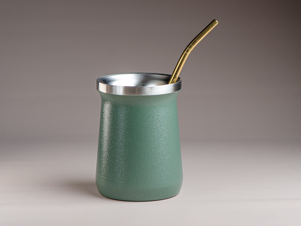 Матешница (калабас, калебас) #452, "Зеленый" металлический 250 мл.