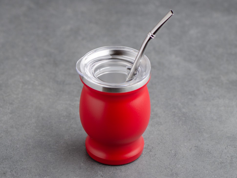 Матешница (калабас, калебас) #455, "Красный" металлический с крышкой 250 мл.