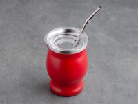 Матешница (калабас, калебас) #455, "Красный" металлический с крышкой 250 мл.