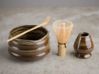 Набор посуды для маття #51, 550 мл., тяван керамика, глазурь, часен, тясаку, подставка для часена, полотенце, ситечко, подставка для тясаку.