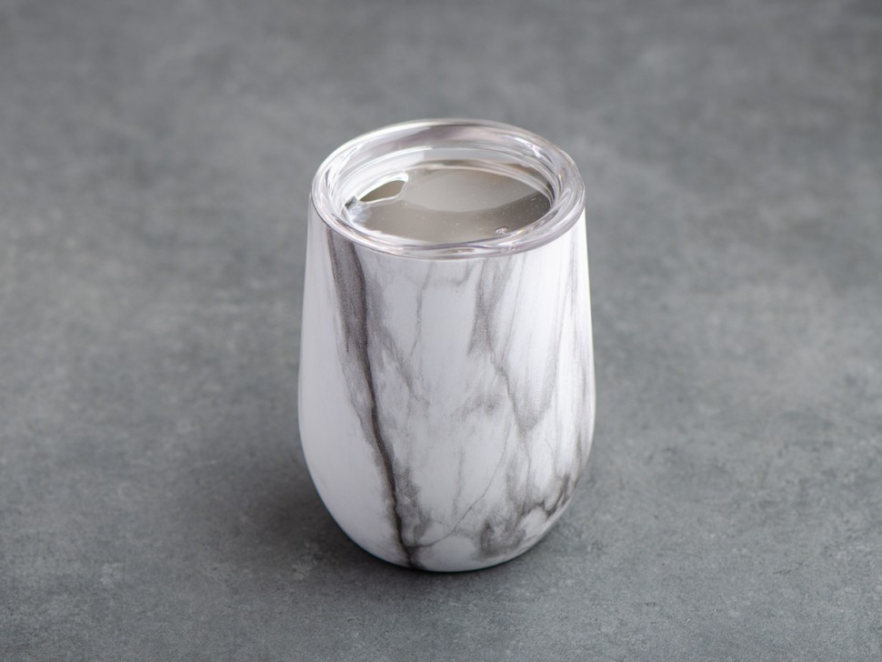 Матешница (калабас, калебас) #447, "Белый мрамор" металлический с крышкой 300 мл.