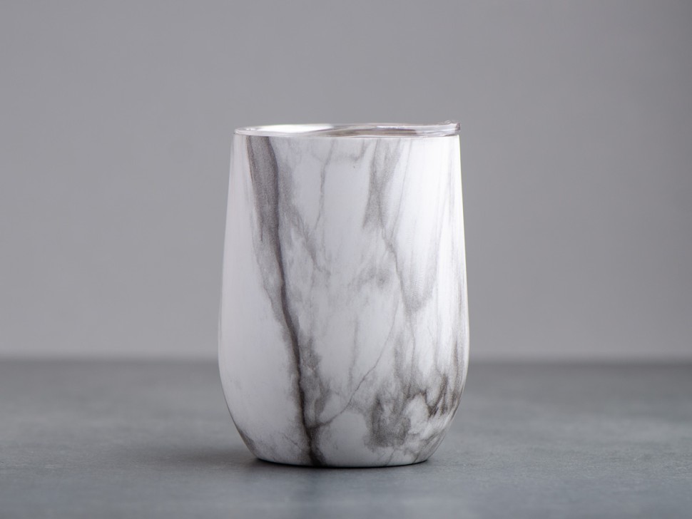 Матешница (калабас, калебас) #447, "Белый мрамор" металлический с крышкой 300 мл.