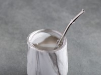 Матешница (калабас, калебас) #447, "Белый мрамор" металлический с крышкой 300 мл.