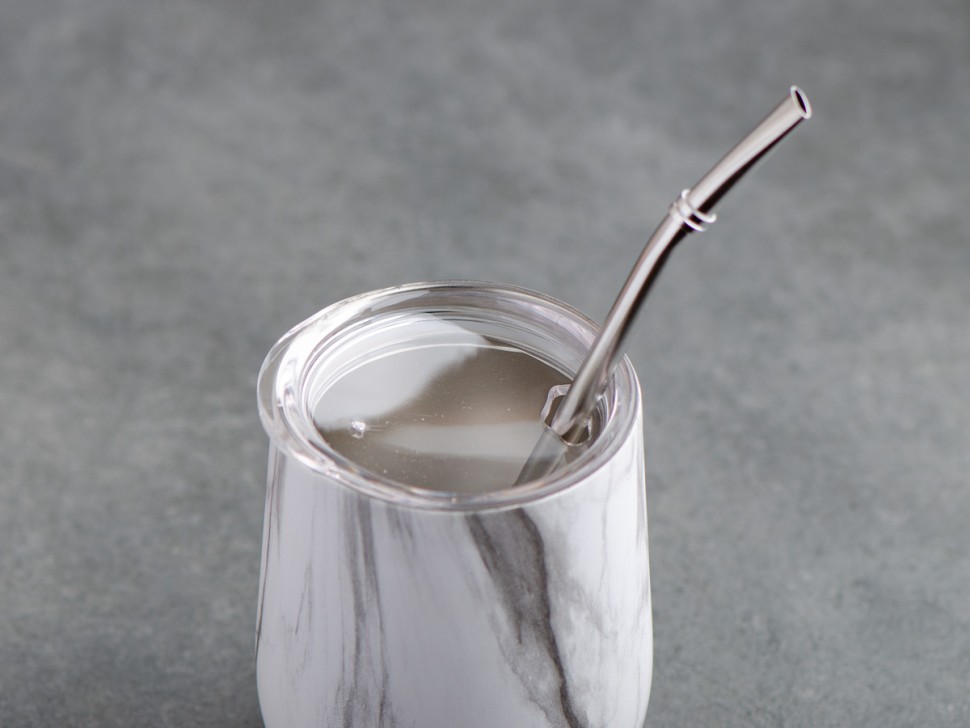 Матешница (калабас, калебас) #447, "Белый мрамор" металлический с крышкой 300 мл.