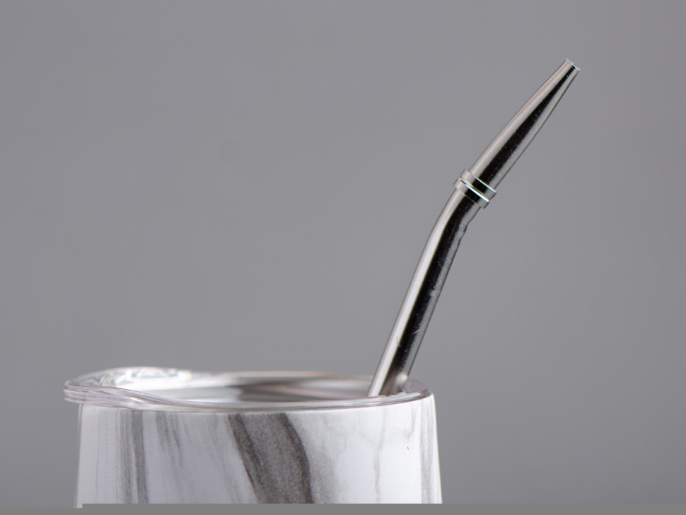 Матешница (калабас, калебас) #447, "Белый мрамор" металлический с крышкой 300 мл.