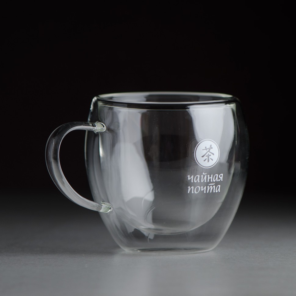 Двустенная кружка, необжигающая  #1859, "Чайная Почта" 250 мл, двойное стекло