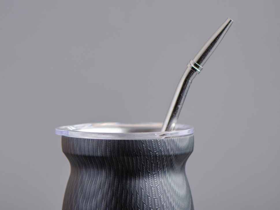 Матешница (калабас, калебас) #449, "Графит" металлический с крышкой 250 мл.