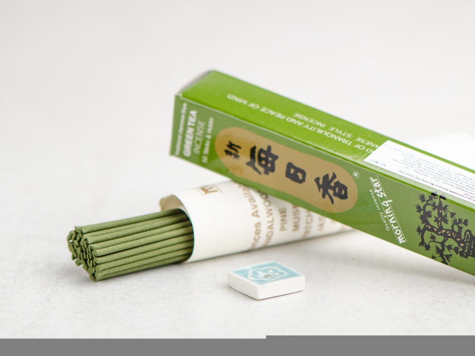Японское благовоние Morning Star Green tea (Зеленый чай), 50 штук, подставка
