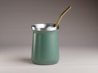 Матешница (калабас, калебас) #452, "Зеленый" металлический с крышкой 250 мл.
