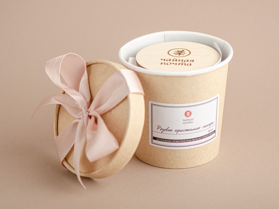 Аромасвеча "Розовые кристаллы сахара", деревянный фитиль, соевый воск, 200 мл.